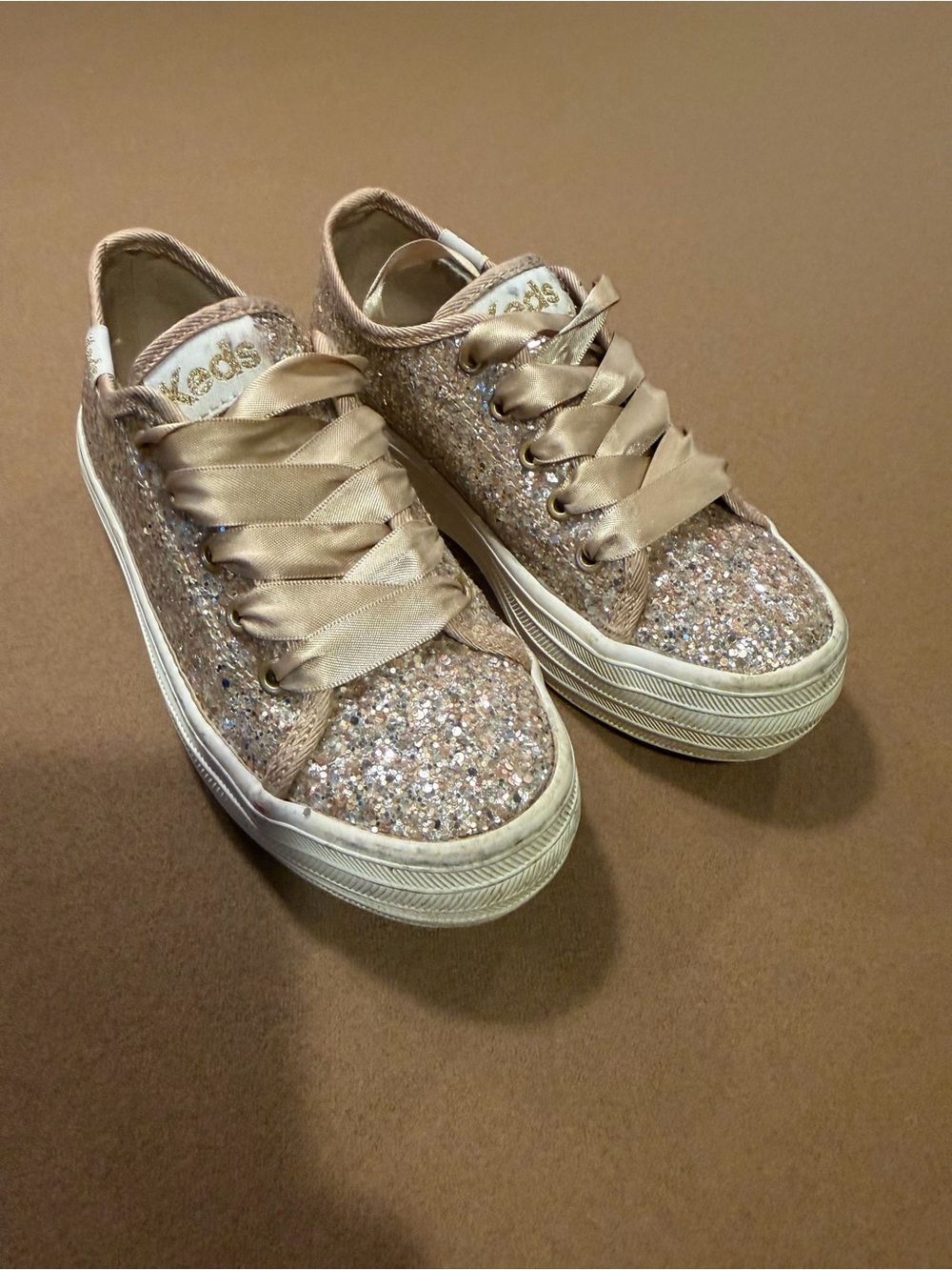 Keds Glitter Low-Top Sneakers in Rose Gold